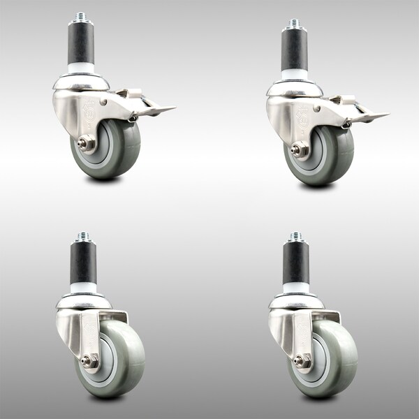 Service Caster 3 Inch 316SS Gray Poly Swivel 1-3/8 Inch Expanding Stem Caster Lock Brake, 2PK SCC-SS316TTLEX20S314-PPUB-2-S-2-138 - main